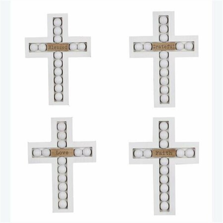 YOUNGS Wood Home Tabletop Cross with Blessing Bead Design, Assorted Color - 4 Piece 11004
